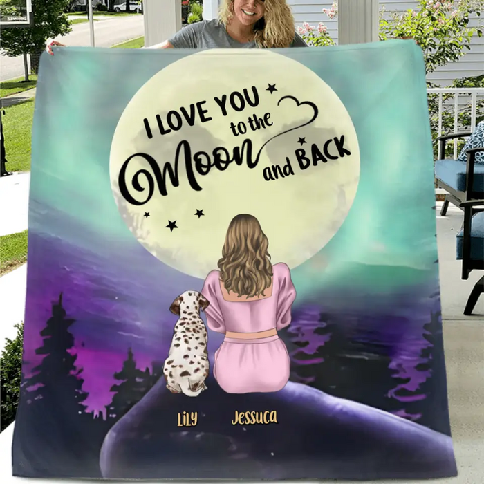 Personalized Memorial Pet Mom Single Layer Fleece/Quilt Blanket - Gift Idea For Dog/Cat Owners - I Love You To The Moon And Back