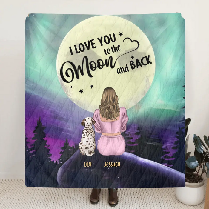 Personalized Memorial Pet Mom Single Layer Fleece/Quilt Blanket - Gift Idea For Dog/Cat Owners - I Love You To The Moon And Back