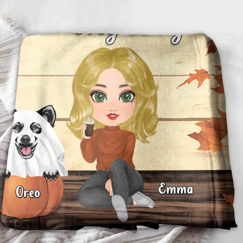 Personalized Girl Dog/Cat Fleece Throw Blanket/Quilt - Up to 5 Pets - Autumn Gift For Dog/Cat Lover - I Just Want To Drink Pumpkin Spice Lattes And Pet My Dogs