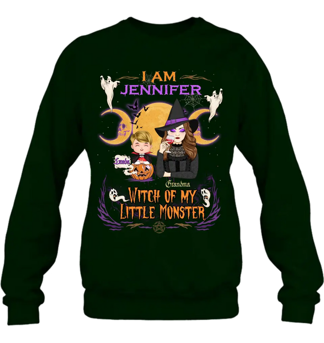 Personalized Grandma & Grandkid Witch Shirt/Hoodie - Halloween Gift For Grandkid - Upto 4 Kids - I Am Witch Of My Little Monsters