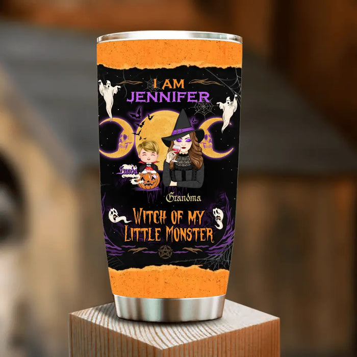 Personalized Grandma & Grandkid Witch Tumbler - Halloween Gift For Grandkid - Upto 4 Kids - I Am Witch Of My Little Monsters