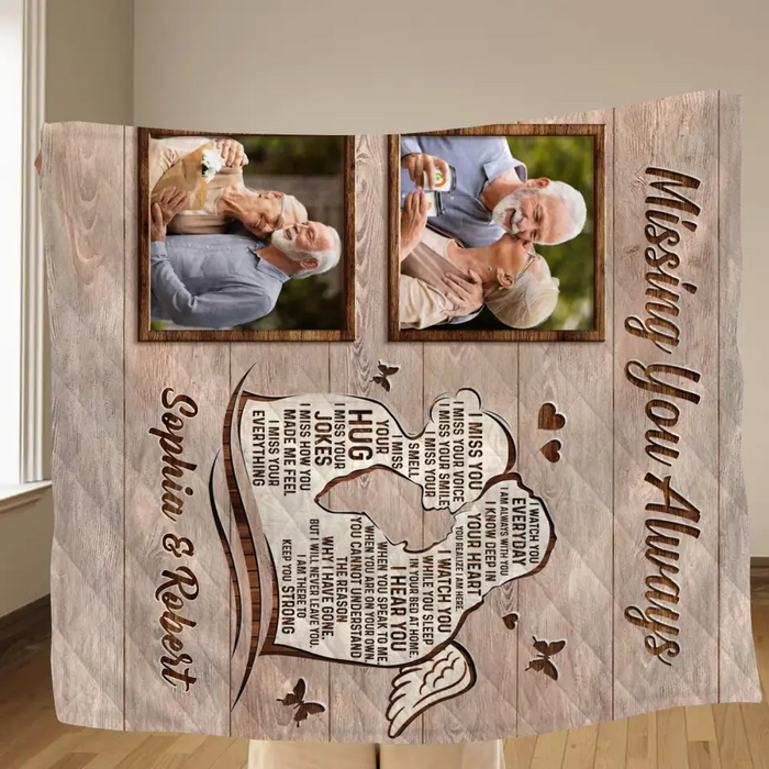 Custom Personalized Memorial Husband Quilt/Single Layer Fleece Blanket - Upload Photos - Memorial Gift Idea For Loss Husband - Missing You Always