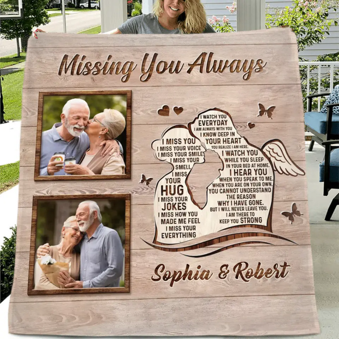 Custom Personalized Memorial Husband Quilt/Single Layer Fleece Blanket - Upload Photos - Memorial Gift Idea For Loss Husband - Missing You Always