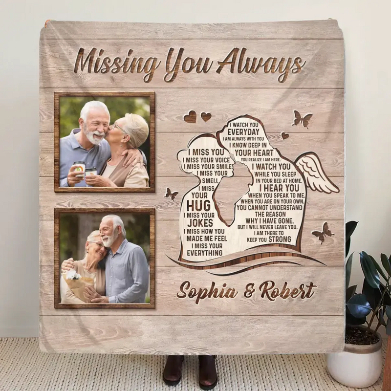 Personalized Memorial Husband Quilt/Fleece Throw Blanket - Upload Photos - Memorial Gift Idea For Loss Husband - Missing You Always