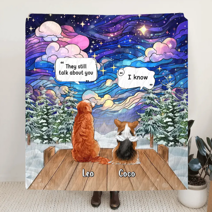 Personalized Dog Memorial Quilt/Single Layer Fleece Blanket - Upto 4 Pets - Memorial Gift Idea For Dog/ Cat/ Rabbit Lovers - They Still Talk About You