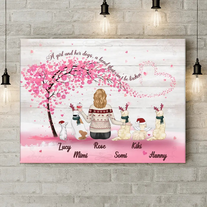 Personalized Dog Mom/Dad Canvas - Mom/Dad With Up To 5 Dogs - Gift Idea For Dog Lovers - A Girl And Her Dogs, A Bond That Can't Be Broken