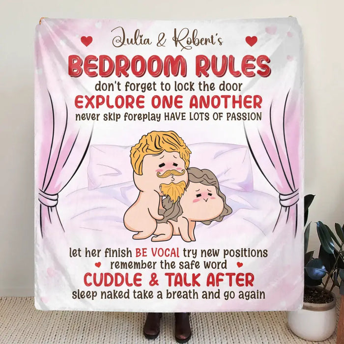 Personalized Couple Single Layer Fleece/Quilt Blanket - Gift Idea For Couple - Bedroom Rules Don't Forget To Lock The Door