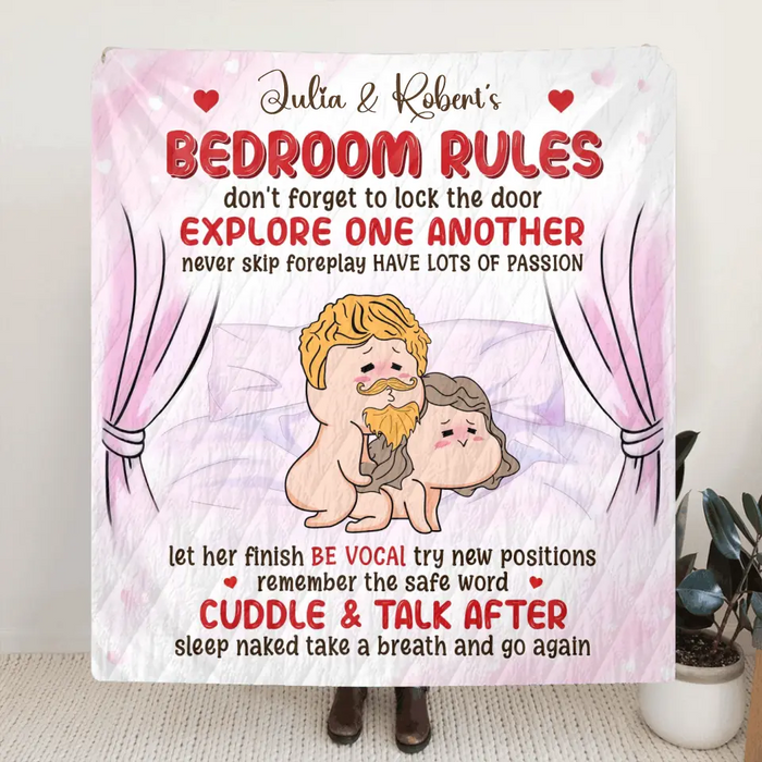 Personalized Couple Single Layer Fleece/Quilt Blanket - Gift Idea For Couple - Bedroom Rules Don't Forget To Lock The Door