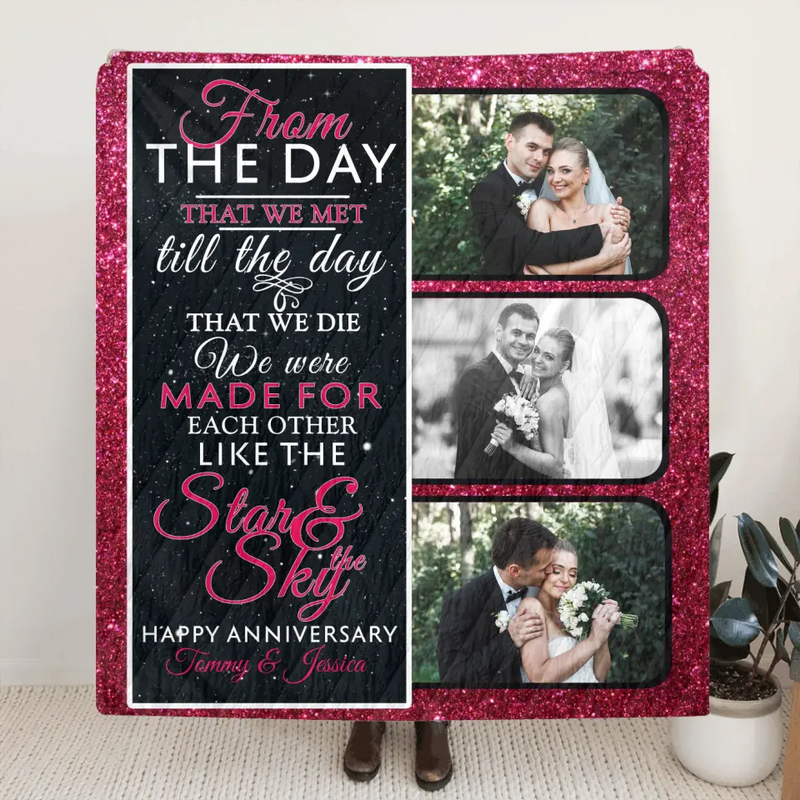 Personalized Couple Fleece Throw Blanket/Quilt - Upload Photos - Anniversary Gift Idea For Couple - From The Day That We Met Till The Day That We Die