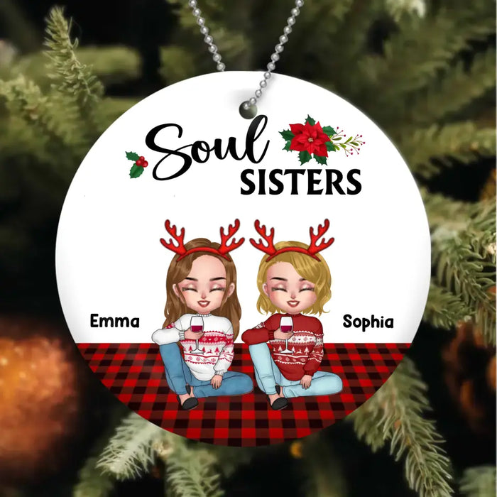 Custom Personalized Besties Circle Wooden Ornament - Upto 5 People - Christmas Gift Idea For Friends/ Besties - Soul Sisters