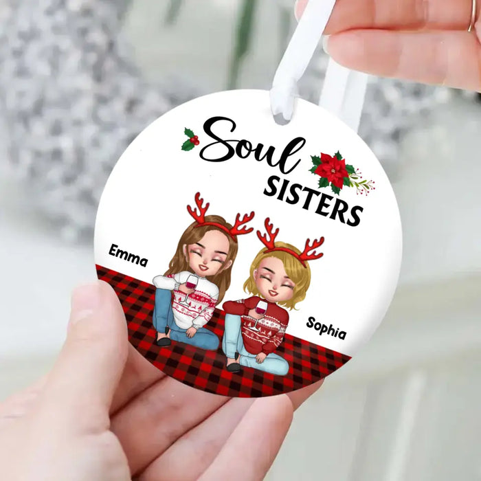 Custom Personalized Besties Circle Wooden Ornament - Upto 5 People - Christmas Gift Idea For Friends/ Besties - Soul Sisters