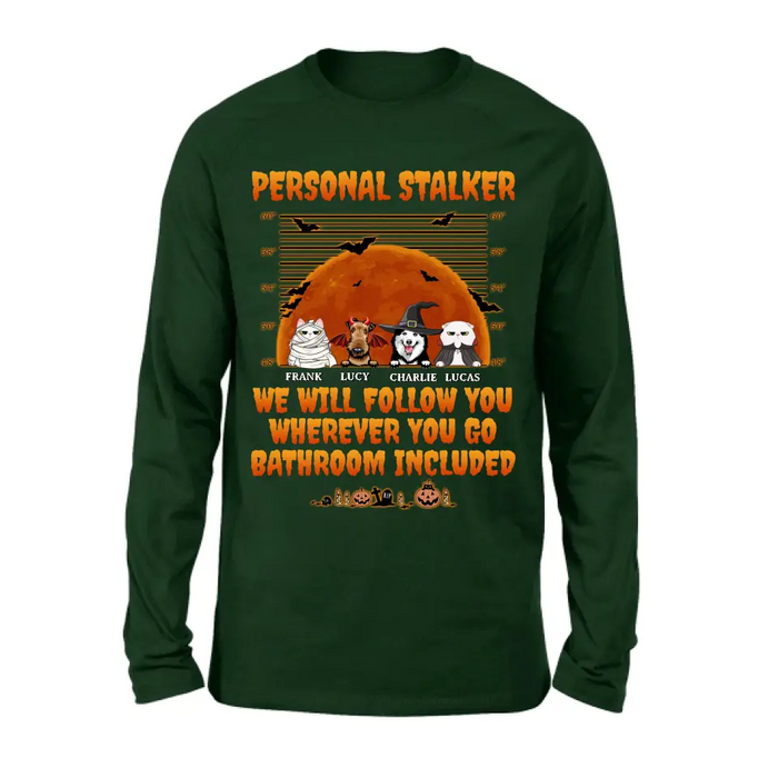 Custom Personalized Halloween Pets Shirt/Hoodie - Halloween Gift For Dog/Cat Lover - Upto 4 Pets - Personal Stalker We Will Follow You Wherever You Go