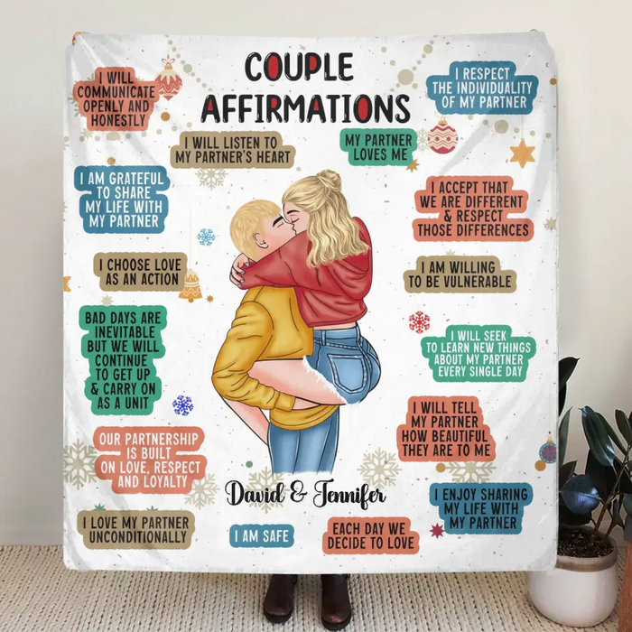 Custom Personalized Couple Pillow Cover/Single Layer Fleece/Quilt Blanket - Christmas Gift Idea for Couple/Him/Her - Couple Affirmations