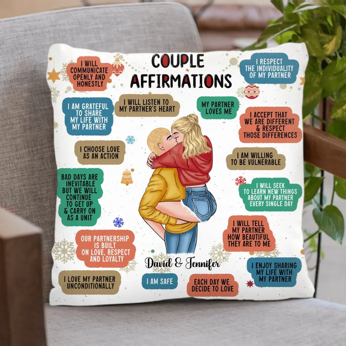 Custom Personalized Couple Pillow Cover/Single Layer Fleece/Quilt Blanket - Christmas Gift Idea for Couple/Him/Her - Couple Affirmations