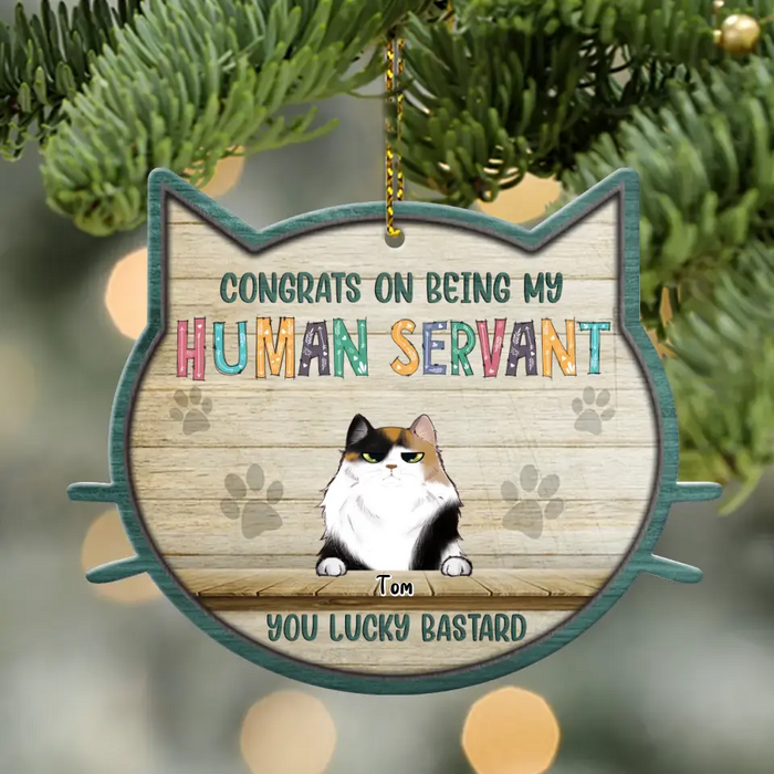 Custom Personalized Cat Acrylic Ornament - Upto 6 Cats - Christmas Gift Idea For Cat Lover - Congrats On Being My Human Servant