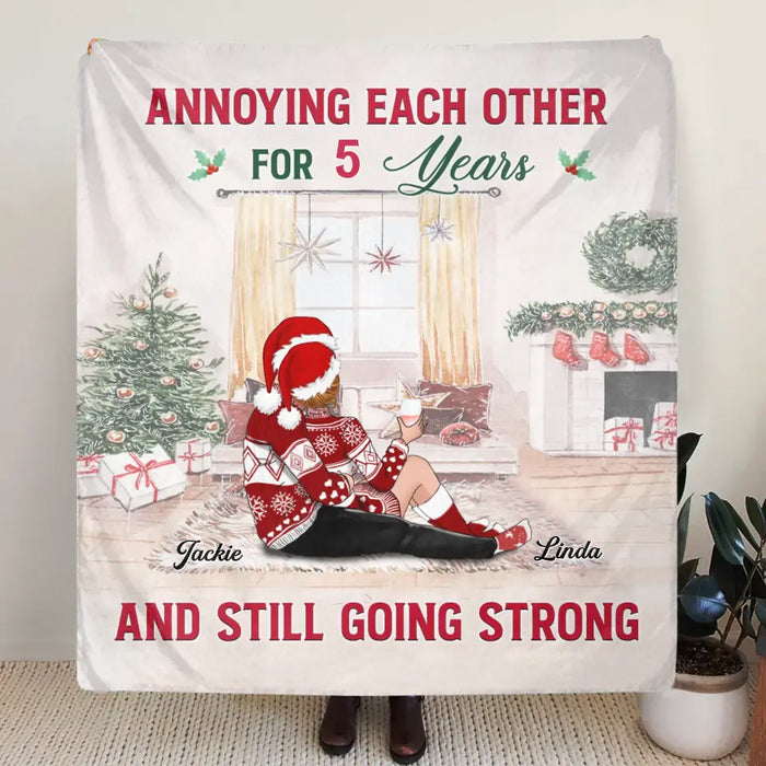 Personalized Christmas Couple Single Layer Fleece/Quilt Blanket /Pillow Cover - Christmas Gift Idea - Annoying Each Other For 5 Years And Still Going Strong