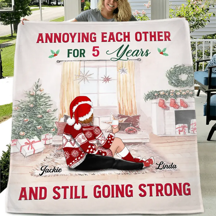 Personalized Christmas Couple Single Layer Fleece/Quilt Blanket /Pillow Cover - Christmas Gift Idea - Annoying Each Other For 5 Years And Still Going Strong