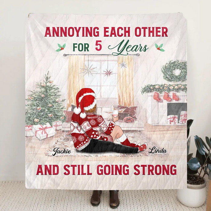 Personalized Christmas Couple Single Layer Fleece/Quilt Blanket /Pillow Cover - Christmas Gift Idea - Annoying Each Other For 5 Years And Still Going Strong