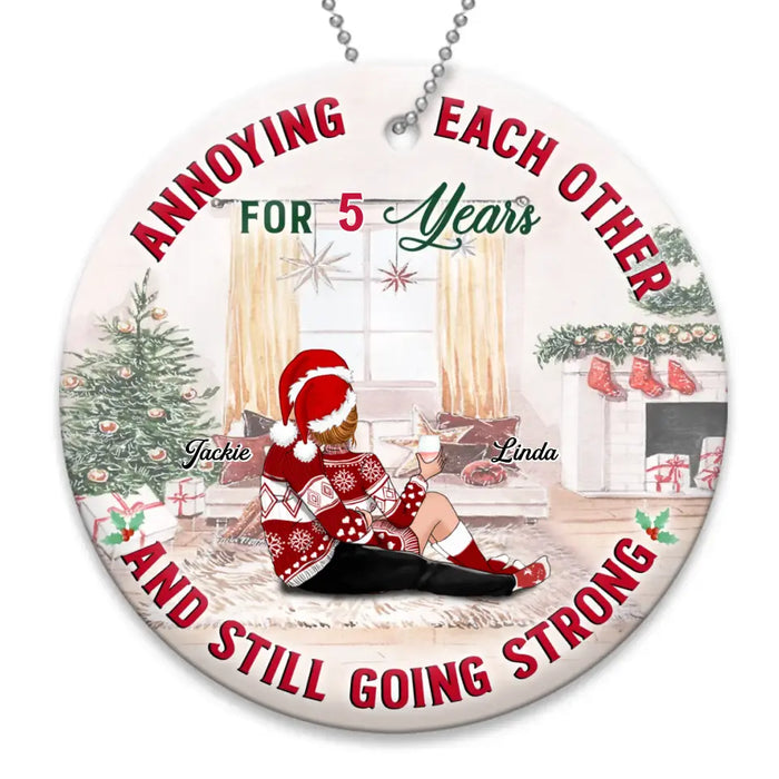 Personalized Christmas Couple Circle Wooden Ornament - Christmas Gift Idea - Annoying Each Other For 5 Years And Still Going Strong