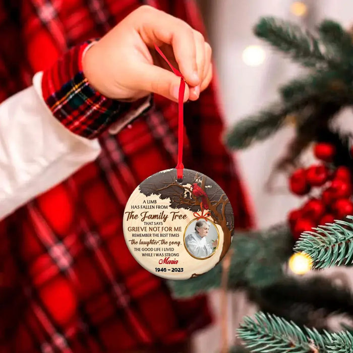 Custom Upload Photo Circle Wooden Ornament - Memorial Gift Idea - A Limb Has Fallen From The Family Tree