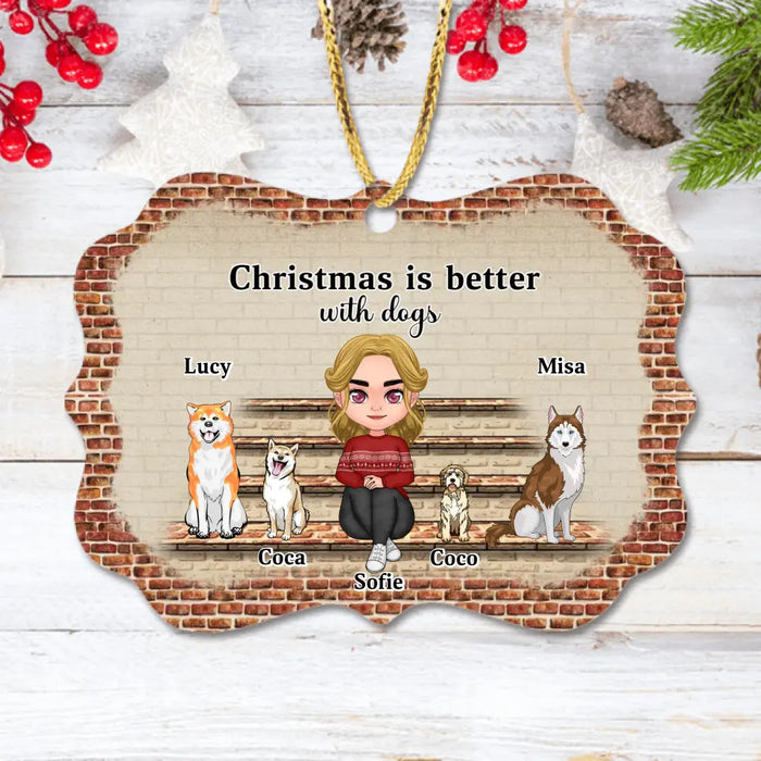 Personalized Christmas Dog Mom Rectangle Ornament - Gift Idea For Dogs Lovers - Upto 4 Dogs - Christmas Is Better With Dogs