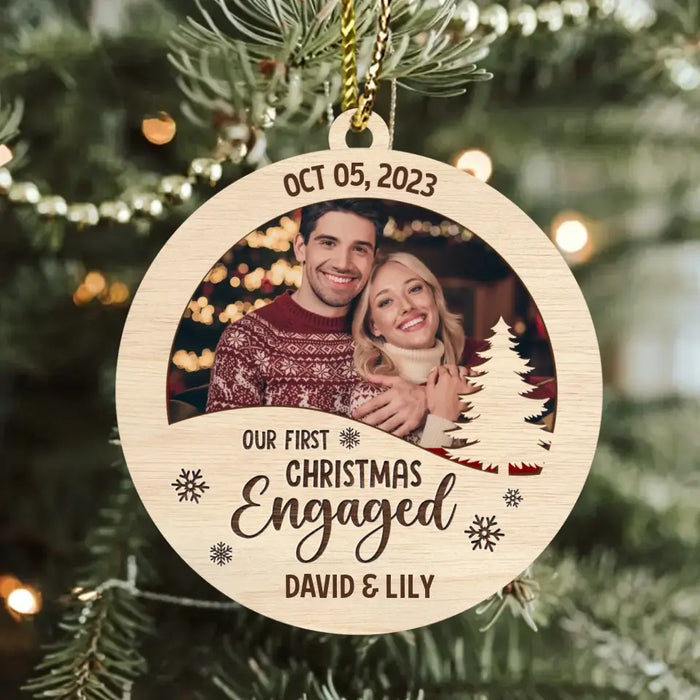 Custom Personalized Couple Photo Wooden Ornament - Christmas Gift Idea for Couple/Family - Our First Christmas