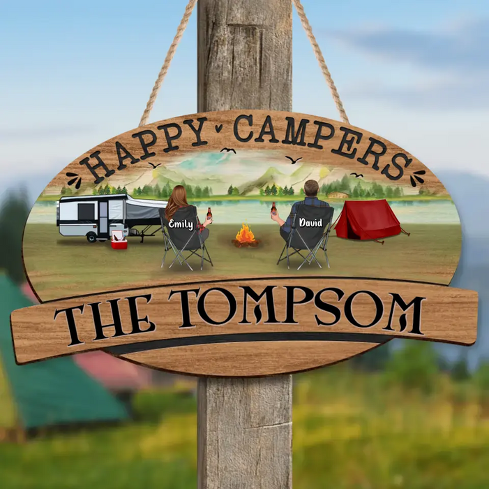 Custom Personalized Camping Wooden Sign - Gift Idea For Couple/ Family/ Camping Lovers - Couple/ Parents With Upto 3 Kids And 3 Pets - Happy Campers