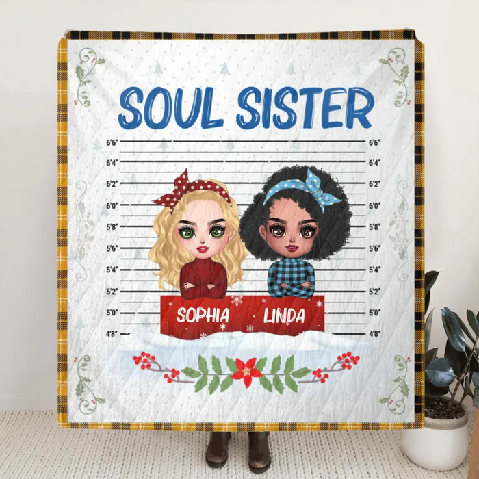 Custom Personalized Besties Quilt/Single Layer Fleece Blanket  - Christmas Gift Idea For Friends - Soul Sister