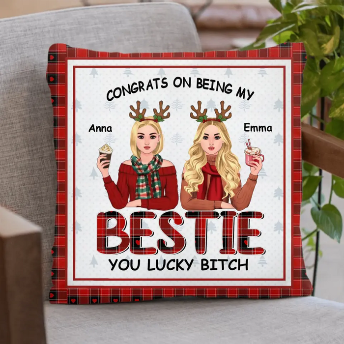 Custom Personalized Besties Pillow Cover/ Fleece Throw Blanket/Quilt Blanket - Christmas Gift Idea For Friends/Besties - Congrats On Being My Bestie