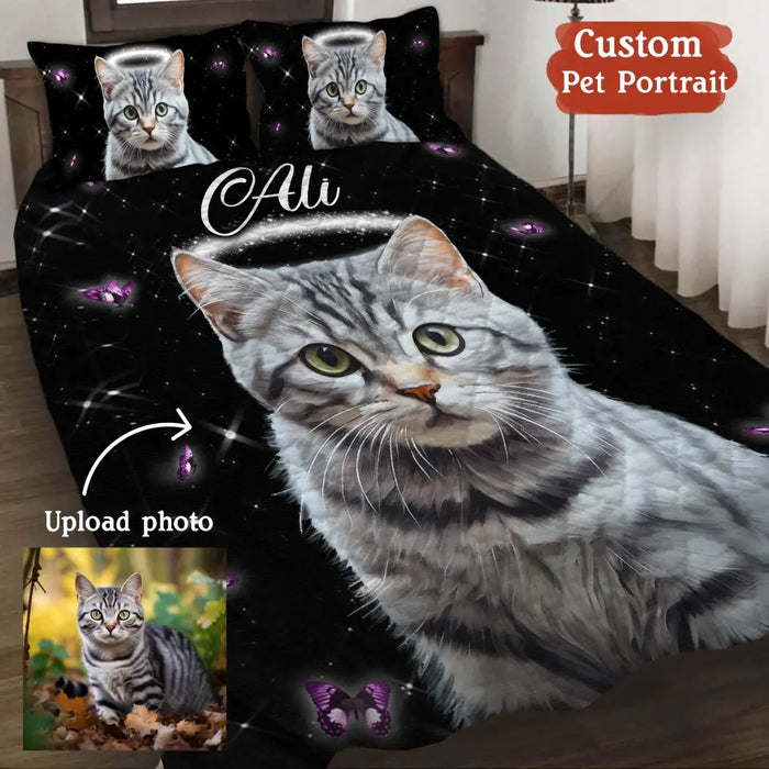 Custom Personalized Memorial Pet Quilt Bed Set - Custom Pet Portrait - Memorial Gift Idea For Dog/Cat Lover