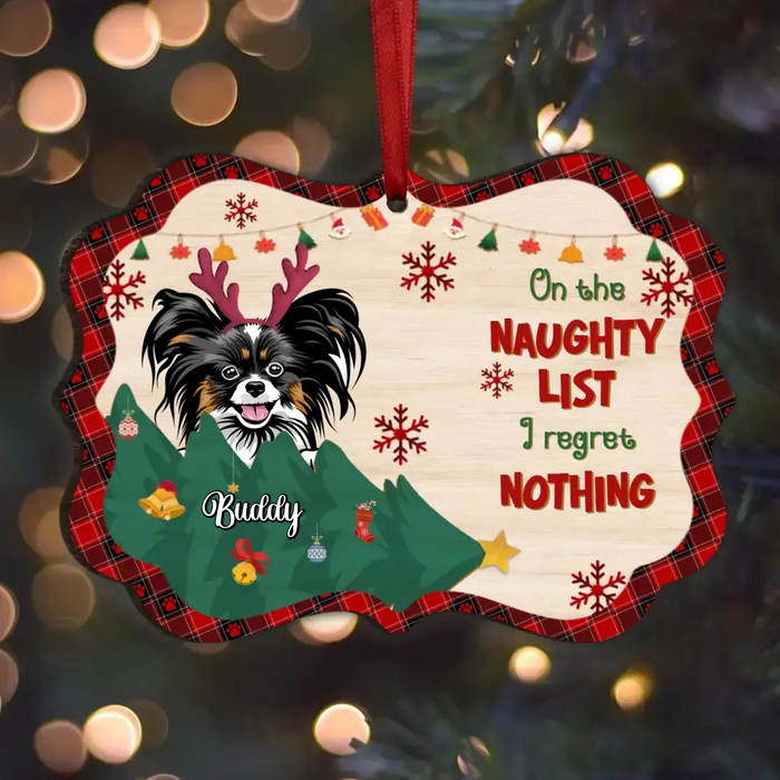 Custom Personalized Christmas Pet 2 Layered Wooden Ornament - Upto 3 Cats/Dogs - Christmas Gift for Dog/Cat Owners - On The Naughty List I Regret Nothing