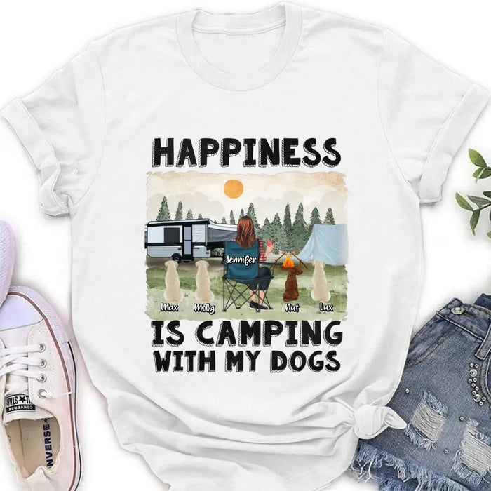 Personalized Camping Shirt/Hoodie - Gift Idea For Girl & Dogs - Upto 4 Dogs - Happiness Is Camping With My Dogs