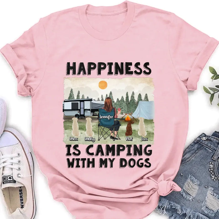 Personalized Camping Shirt/Hoodie - Gift Idea For Girl & Dogs - Upto 4 Dogs - Happiness Is Camping With My Dogs