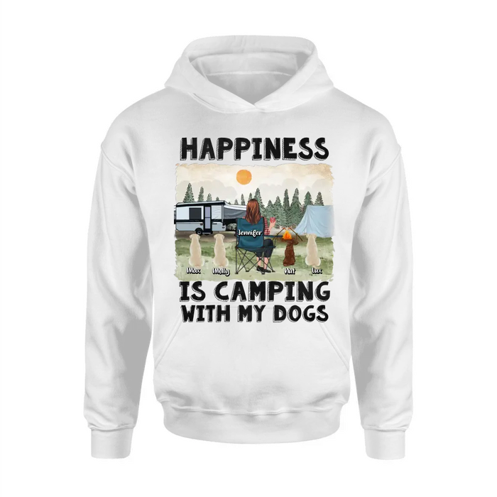 Personalized Camping Shirt/Hoodie - Gift Idea For Girl & Dogs - Upto 4 Dogs - Happiness Is Camping With My Dogs