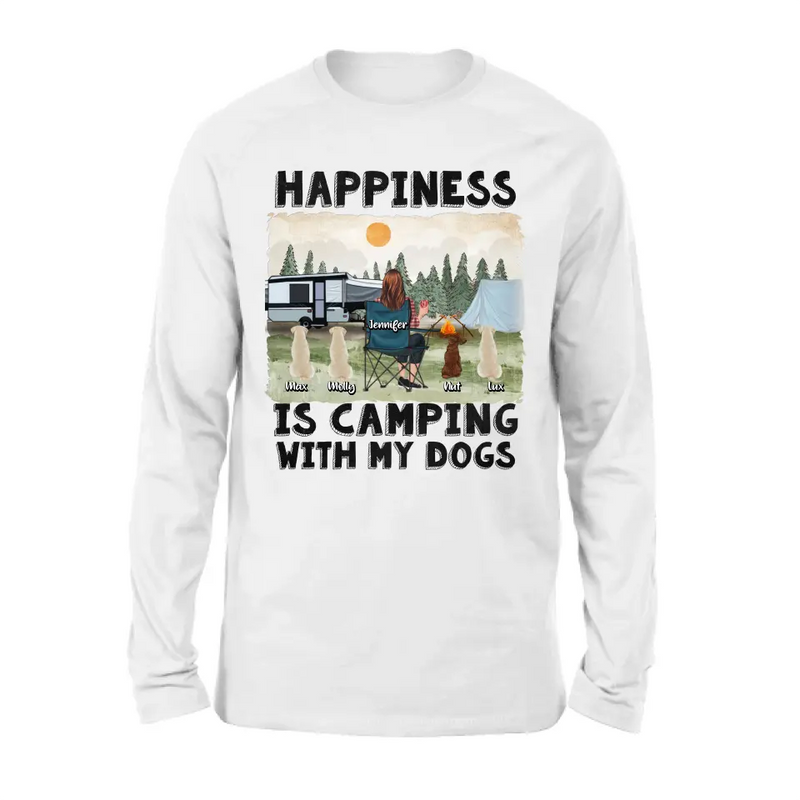 Personalized Camping Shirt/Hoodie - Gift Idea For Girl & Dogs - Up to 4 Dogs - Happiness Is Camping With My Dogs