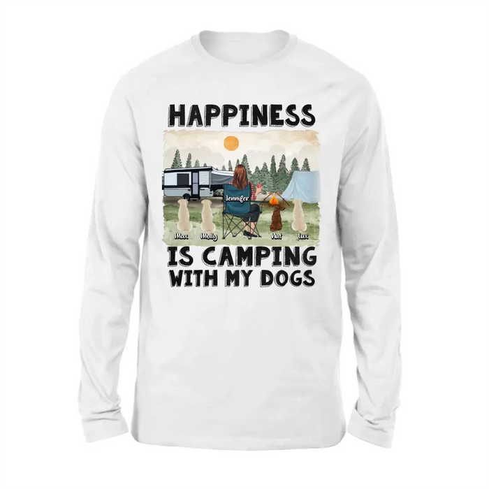 Personalized Camping Shirt/Hoodie - Gift Idea For Girl & Dogs - Upto 4 Dogs - Happiness Is Camping With My Dogs