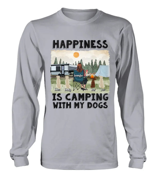 Personalized Camping Shirt/Hoodie - Gift Idea For Girl & Dogs - Upto 4 Dogs - Happiness Is Camping With My Dogs