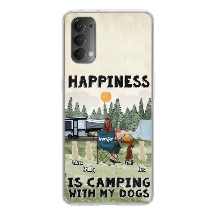 Personalized Camping Phone Case - Gift Idea For Girl & Dogs - Upto 4 Dogs - Happiness Is Camping With My Dogs - Case For Oppo/Xiaomi/Huawei