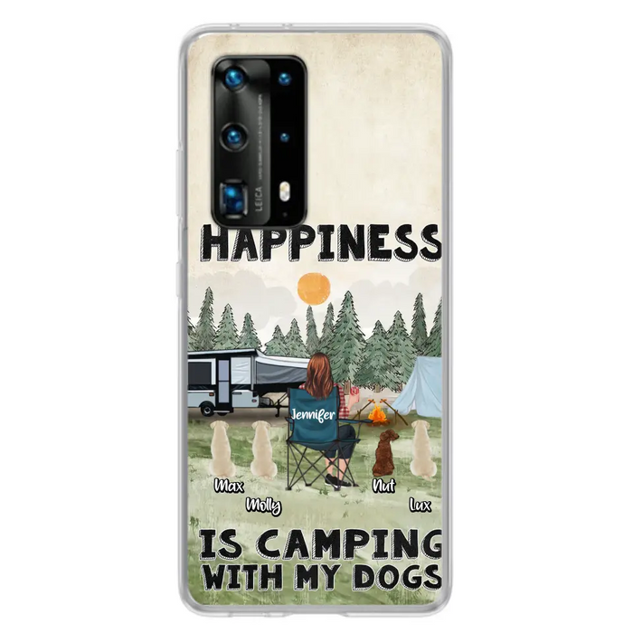 Personalized Camping Phone Case - Gift Idea For Girl & Dogs - Upto 4 Dogs - Happiness Is Camping With My Dogs - Case For Oppo/Xiaomi/Huawei