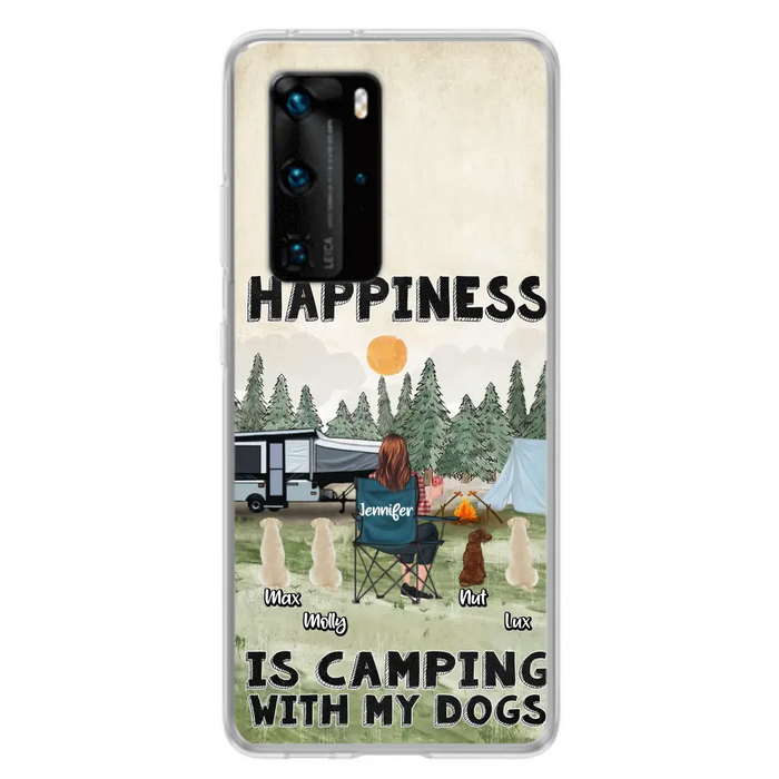 Personalized Camping Phone Case - Gift Idea For Girl & Dogs - Upto 4 Dogs - Happiness Is Camping With My Dogs - Case For Oppo/Xiaomi/Huawei