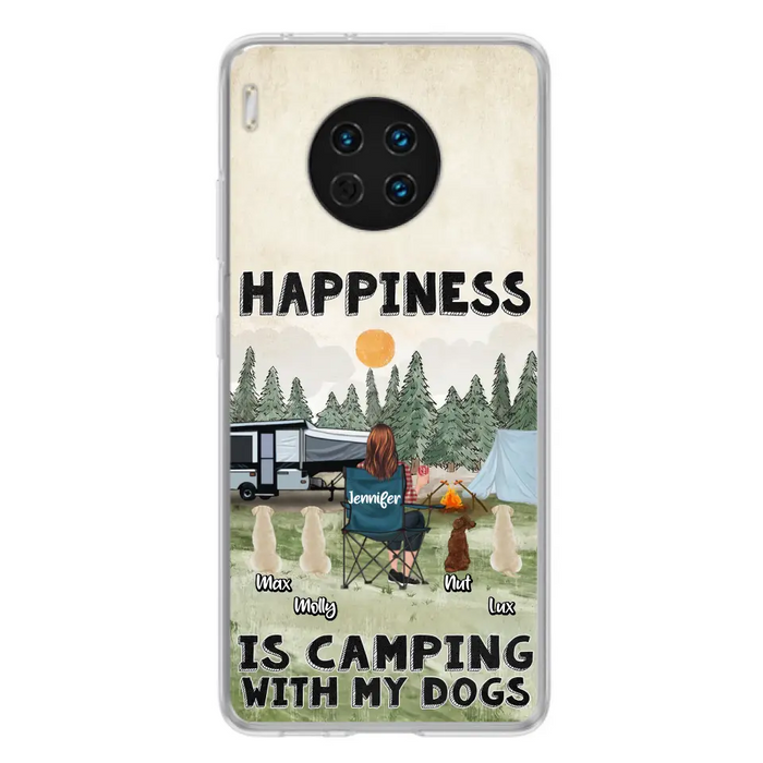 Personalized Camping Phone Case - Gift Idea For Girl & Dogs - Upto 4 Dogs - Happiness Is Camping With My Dogs - Case For Oppo/Xiaomi/Huawei