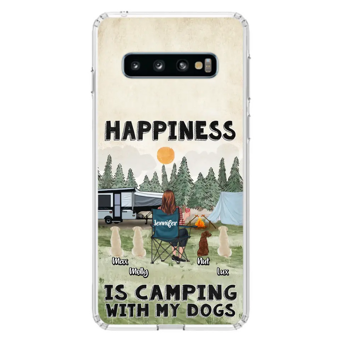 Personalized Camping Phone Case - Gift Idea For Girl & Dogs - Upto 4 Dogs - Happiness Is Camping With My Dogs - Case For iPhone/Samsung