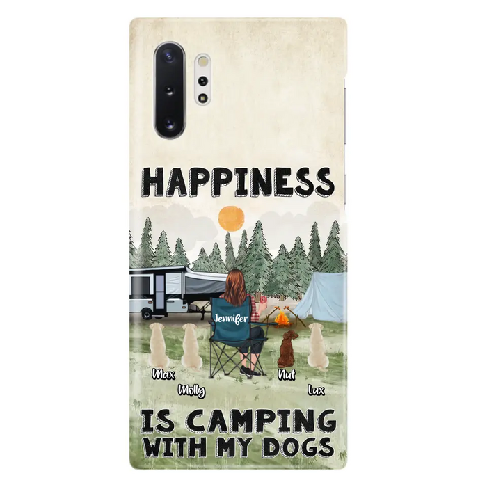 Personalized Camping Phone Case - Gift Idea For Girl & Dogs - Upto 4 Dogs - Happiness Is Camping With My Dogs - Case For iPhone/Samsung