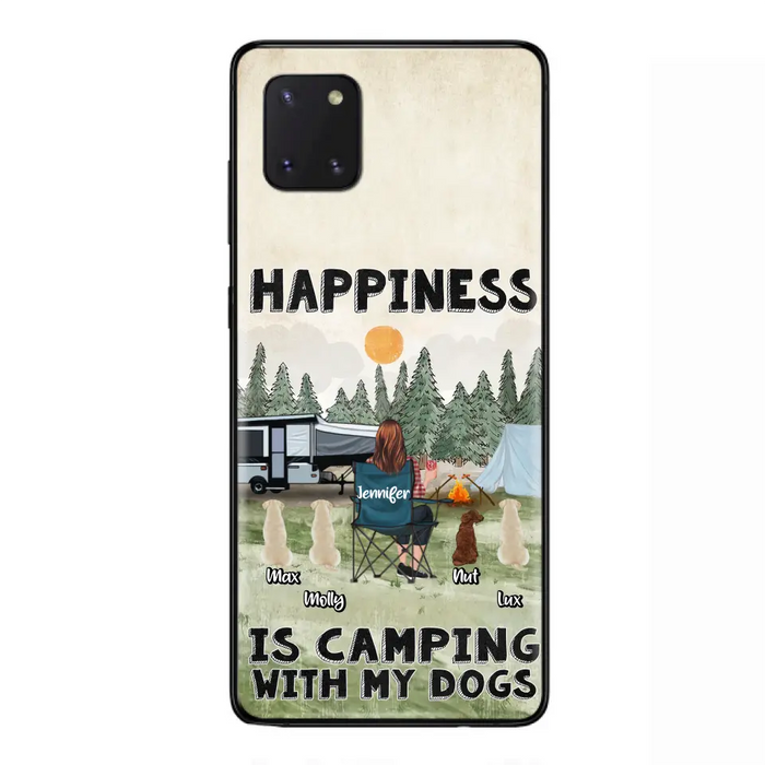 Personalized Camping Phone Case - Gift Idea For Girl & Dogs - Upto 4 Dogs - Happiness Is Camping With My Dogs - Case For iPhone/Samsung