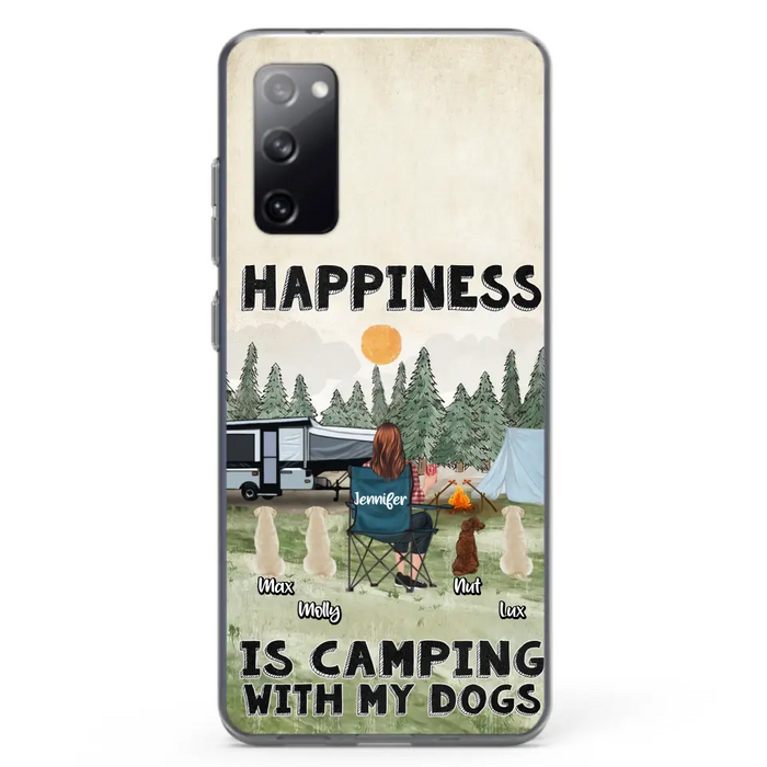 Personalized Camping Phone Case - Gift Idea For Girl & Dogs - Upto 4 Dogs - Happiness Is Camping With My Dogs - Case For iPhone/Samsung