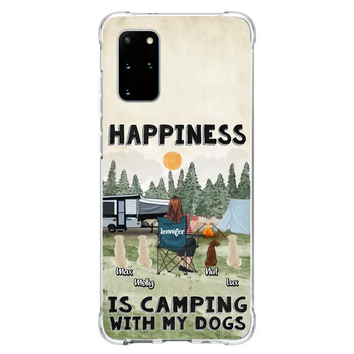 Personalized Camping Phone Case - Gift Idea For Girl & Dogs - Upto 4 Dogs - Happiness Is Camping With My Dogs - Case For iPhone/Samsung