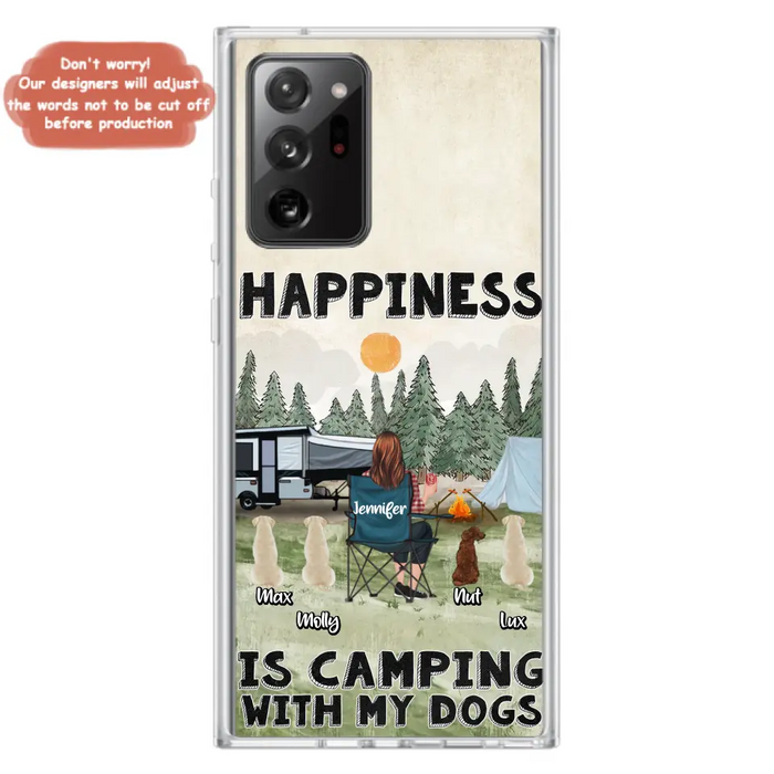 Personalized Camping Phone Case - Gift Idea For Girl & Dogs - Upto 4 Dogs - Happiness Is Camping With My Dogs - Case For iPhone/Samsung