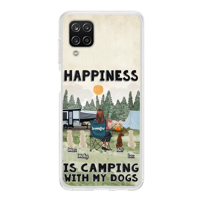 Personalized Camping Phone Case - Gift Idea For Girl & Dogs - Upto 4 Dogs - Happiness Is Camping With My Dogs - Case For iPhone/Samsung