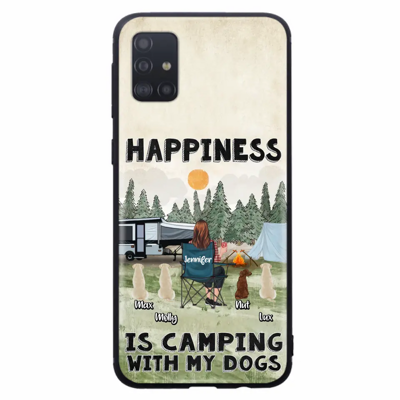 Personalized Camping Phone Case - Gift Idea For Girl & Dogs - Up to 4 Dogs - Happiness Is Camping With My Dogs - Case For iPhone/Samsung