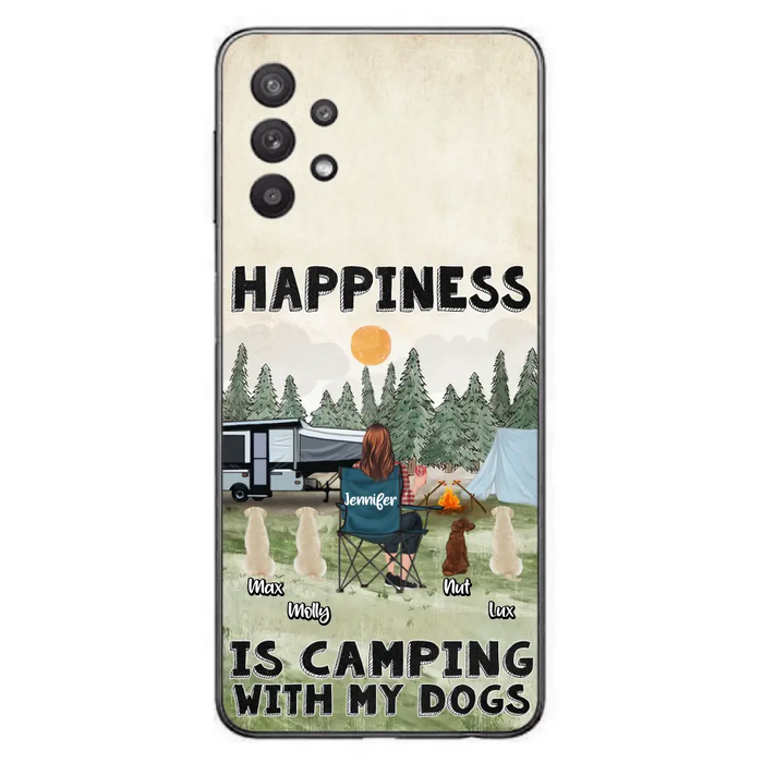 Personalized Camping Phone Case - Gift Idea For Girl & Dogs - Upto 4 Dogs - Happiness Is Camping With My Dogs - Case For iPhone/Samsung